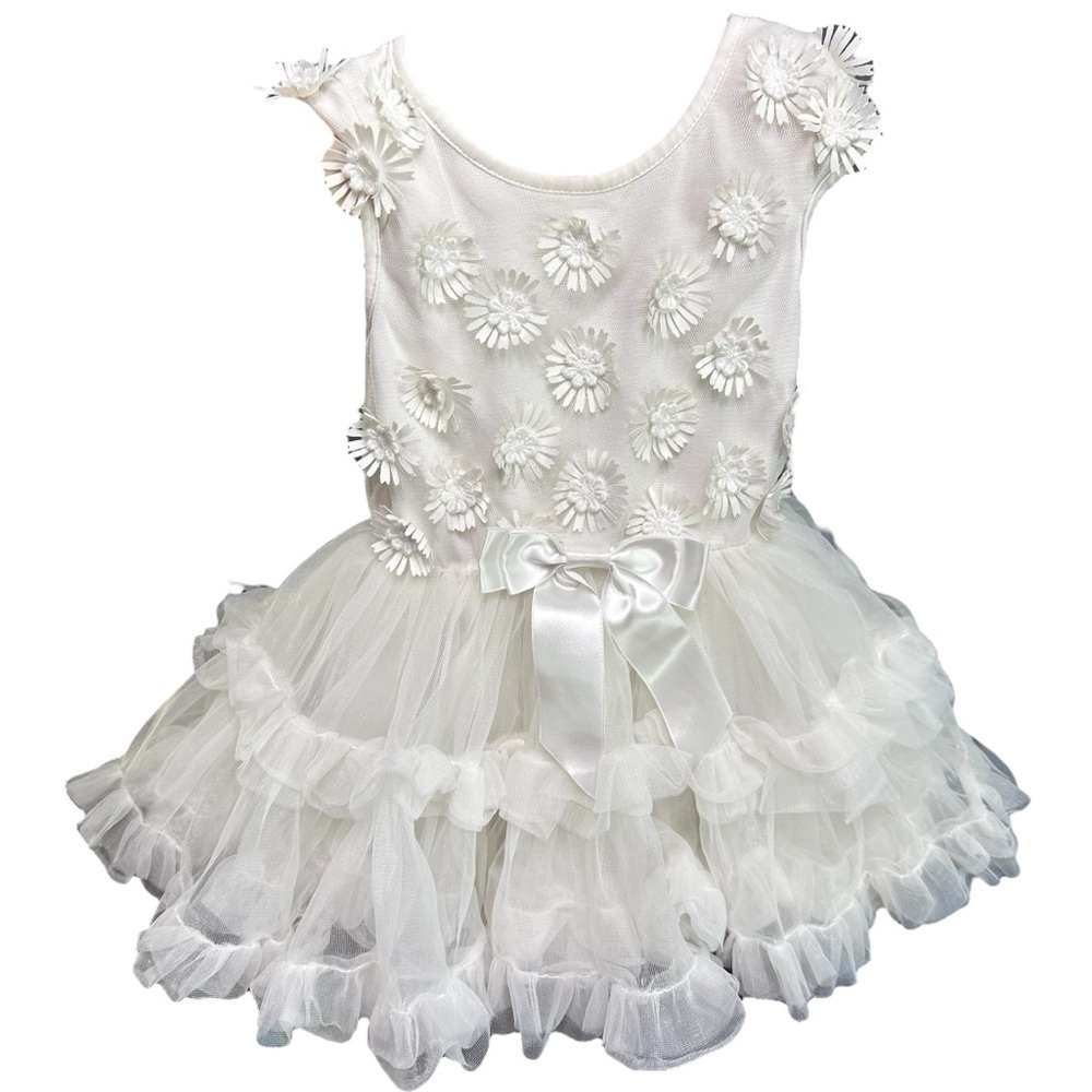 Popatu Baby Girl's White Flower Embellished Tulle Tutu Dress Size 18 Months